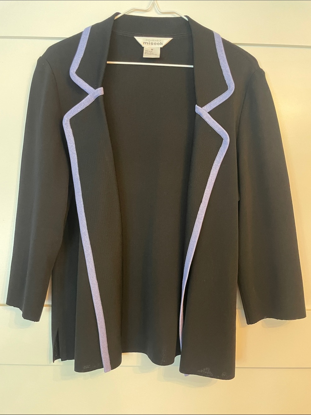 Misook Black Open Blazer with Lavender Trim M